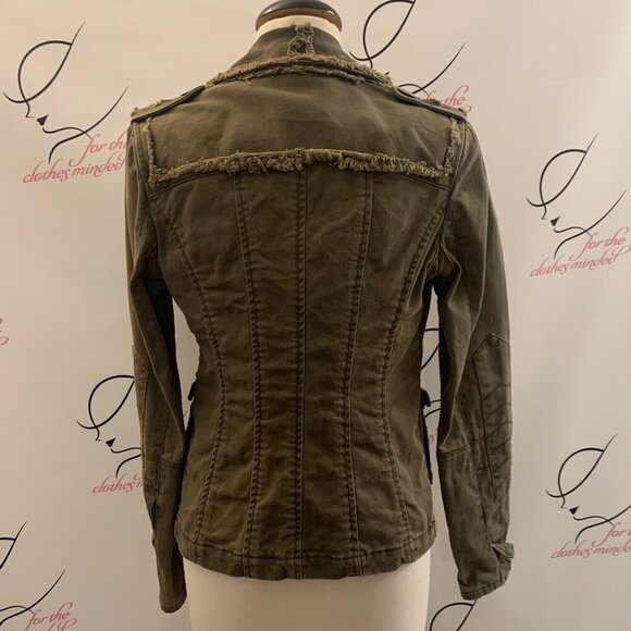 Jessica Simpson. Size Small. Rugged Green Frayed Cotton Denim Jacket. WTC - Picture 8 of 9